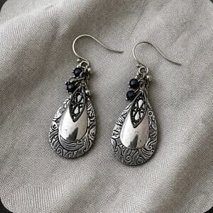 Silver Forest Teardrop Dangle Earrings/Intricate Silver Filigree